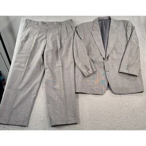 Vintage Hickey Freeman Suit Set Men's 46 Gray Wool Houndstooth Pants 36x27